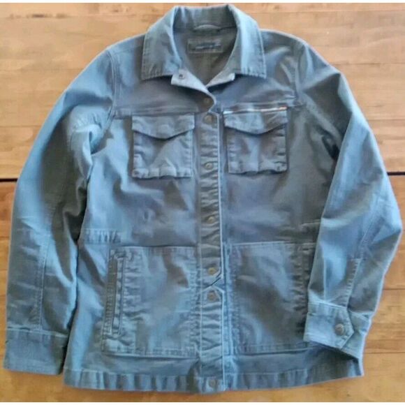 Prana Womens Button Front Cotton Blend Canvas Pennington Jacket Olive Medium - Picture 1 of 7